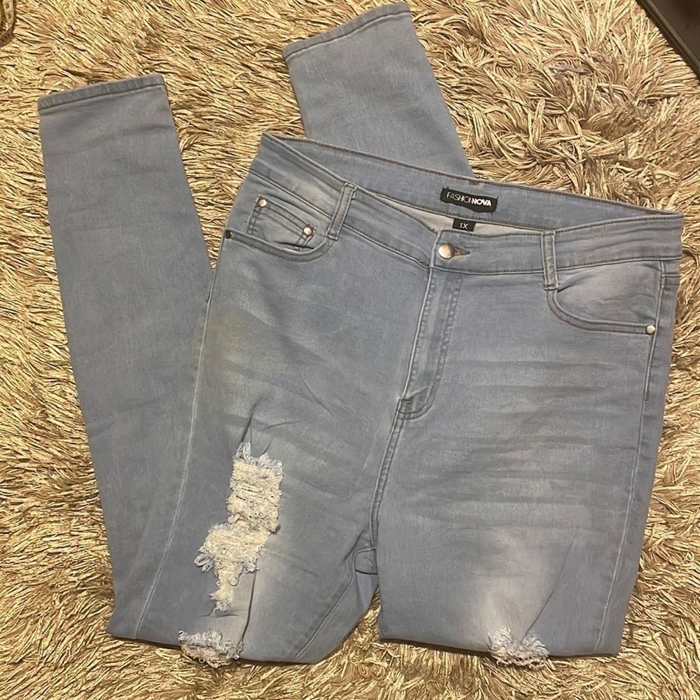 FASHION Nova Light Blue High Rise Distressed jeans